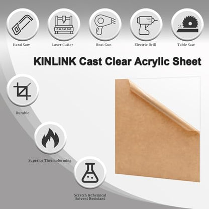 KINLINK 16x20 Acrylic Sheets, 1/8inch (3mm) Clear Plexiglass Sheets, Transparent Plasitc Board with Protective Paper for DIY Project, Craft, Picture Frames, Sign, Weding invitaton, 4 Pack - color: Clear, size: 16x20