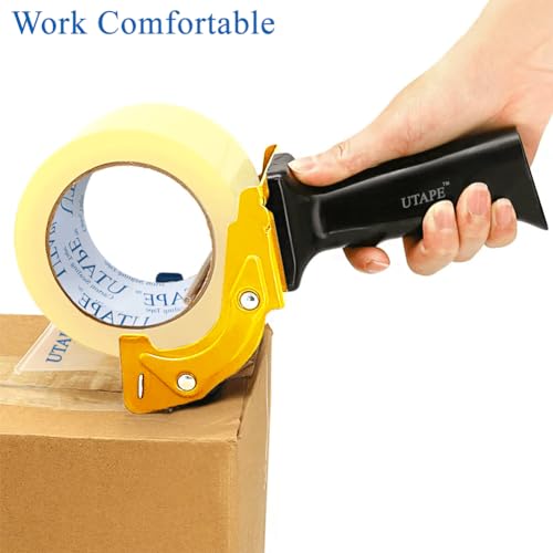 Packing Tape Dispenser, Fast Reloader Handheld Tape Dispenser, 3 inches Tape Dispenser for Moving Tape Refills, Durable Ergonomic Industrial Beta Machine for Packing & Moving Boxes, Yellow