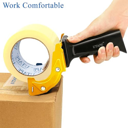 Packing Tape Dispenser, Fast Reloader Handheld Tape Dispenser, 3 inches Tape Dispenser for Moving Tape Refills, Durable Ergonomic Industrial Beta Machine for Packing & Moving Boxes, Yellow
