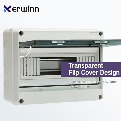 12 Way Distribution Protection Box,ABS/PC Alloy Plastic Transparent Cover Circuit Breaker Box IP66 Waterproof Distribution Box with DIN Rail and Waterproof Connector - size: HT-12
