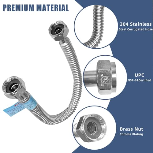 2Pack, 3/4" FIP x 3/4" FIP Flex Water Line Hose, 18" Length Stainless Steel Corrugated Water Heater Connector Flexible Pipe for Water Softener (0.7"ID) - size: stainless steel 3/4"FIPx3/4"FIP, 18"L(0.7"ID)