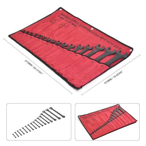 16 Piece Metric Combination Wrench Set 6mm to 32mm Metric Wrench Set with Roll Up Pouch