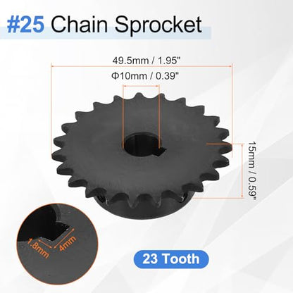 uxcell #25 Chain Roller Sprocket 10mm Bore 49.5mm OD, 23 Tooth C45 Carbon Steel ANSI #25 Roller Sprocket Round Hole with 4x1.8mm Keyway & Set Screws for ISO 04C Chain, Black - size: 10mm Bore 49.5mm OD, 23 Tooth, 4x1.8mm Keyway