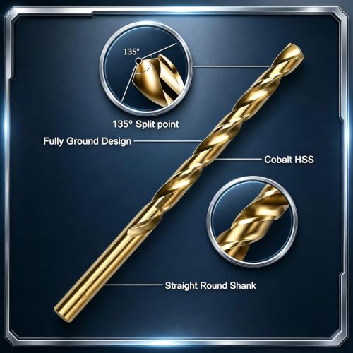29Pcs Cobalt Drill Bit Set, 135 Degree Tip High Speed Steel with Black and Gold Finish, Stainless Steel, Plastic and Wood with Indexed Round Case 1/16"-1/2" - color: 4341-29Pcs