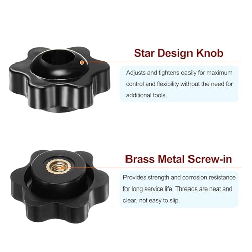 HARFINGTON 10pcs Star Knobs M4 Female Thread 25mm Head Plastic Through Hole Brass Screw-in Clamping Handles Threaded Hand Knobs, Black - color: Black, size: M4 x 25mm