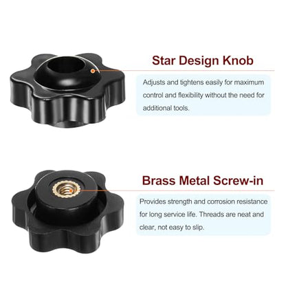 HARFINGTON 10pcs Star Knobs M4 Female Thread 25mm Head Plastic Through Hole Brass Screw-in Clamping Handles Threaded Hand Knobs, Black - color: Black, size: M4 x 25mm