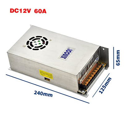 XINCOL AC to DC Converter AC110V/220V to DC12V 60A 720W Switched Mode Switching Power Supply (SMPS) Transformer Driver Adapter for LED Strip Light with Big Built-in Fan
