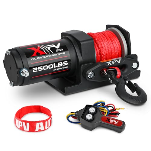 XPV AUTO 2500lbs Electric Winch 12V Synthetic Rope Nylon Towing Winches for ATV UTV Boat Trailer - size: 2500lb. synthetic rope winch