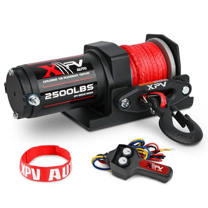 XPV AUTO 2500lbs Electric Winch 12V Synthetic Rope Nylon Towing Winches for ATV UTV Boat Trailer - size: 2500lb. synthetic rope winch