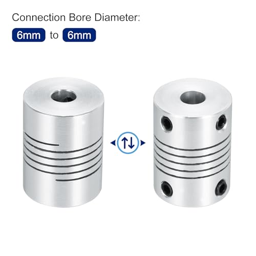 uxcell 2Pcs 6mm to 6mm Aluminum Alloy Shaft Coupling L25xD19 Flexible Coupler Beam for 3D Printer CNC Machine DIY Encoders and Motors Shaft,Silver - size: 6mm to 6mm