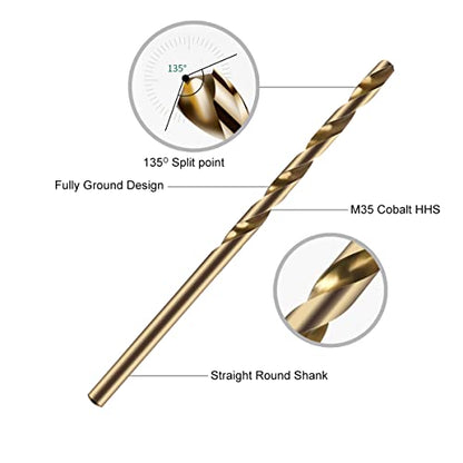 Narwhal 7/64 Inch Cobalt Drill Bits (13 Pack - Industrial Grade M35 Cobalt) 2-3/8" Length & 135 Degree Split Point for Drilling Into Metal, Hardened & Stainless Steel, Cast Iron, & More! - size: 7/64 in
