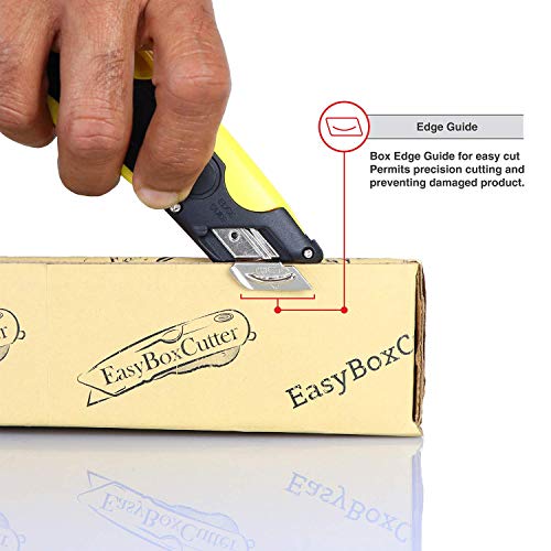 Modern Box Cutter, extra tape cutter at back, dual side edge guide, 3 blade depth setting, 2 blades and holster - Yellow Color 2000 STD