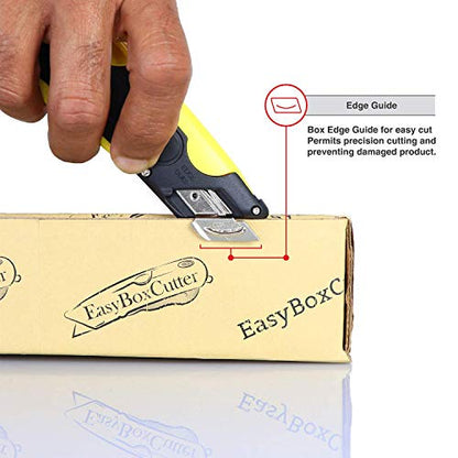 Modern Box Cutter, extra tape cutter at back, dual side edge guide, 3 blade depth setting, 2 blades and holster - Yellow Color 2000 STD