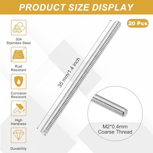 uxcell 20Pcs Fully Threaded Rod M2 x 0.4mm Pitch 35mm/1.4 Inch Threaded - size: M2x0.4mmx35mm