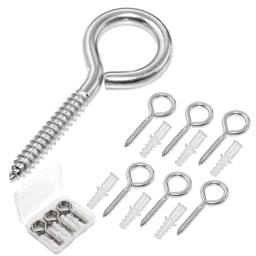 6 Pack 304 Stainless Steel Eye Hook Screws with Expansion Anchors, 2.5 inch Heavy Duty Wall Hanging Screw Eye Bolts (M5) - size: M5