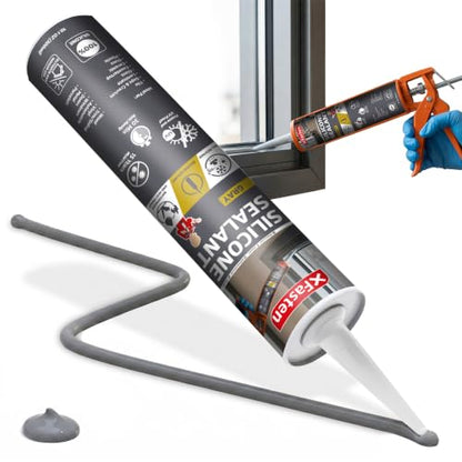 XFasten Gray Silicone Caulk 10.1 oz Single Pack Gray Caulking Waterproof - color: Gray