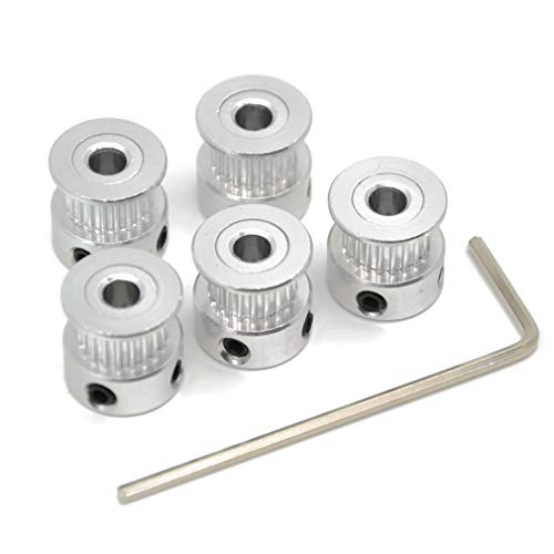 5PCs Aluminum 2GT Timing Pulley 20 Teeth Bore 5mm for 3D Printer 6mm Width 2GT Timing Belt - size: 20 teeth, style: 5mm bore, for 6mm belt
