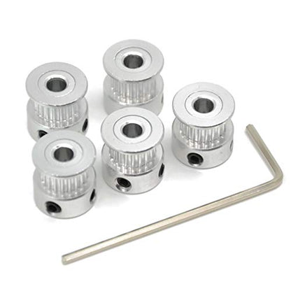5PCs Aluminum 2GT Timing Pulley 20 Teeth Bore 5mm for 3D Printer 6mm Width 2GT Timing Belt - size: 20 teeth, style: 5mm bore, for 6mm belt