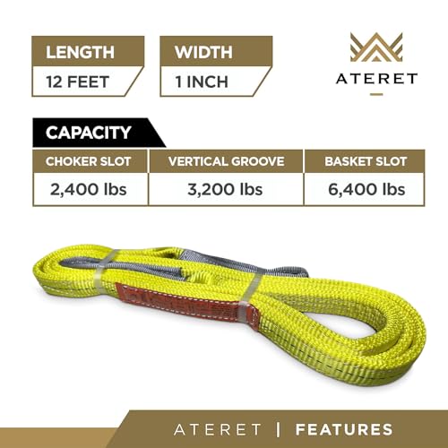 ATERET Twisted Eye Polyester Lift Sling I 1" x 12 feet I Heavy Duty Lifting Web Sling I (1" x 12') - size: 1" x 12'