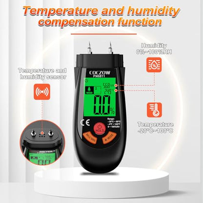 Wood Moisture Meter with Temperature and Humidity Measurement – Ideal for quickly measuring moisture content in logs, paper, plywood, plaster walls, floor coverings, and other materials. - color: Black Red