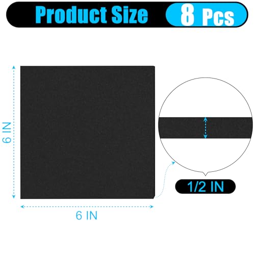 ToLanbbt 8 PCS Adhesive Foam Padding Sheets Closed Cell Neoprene Foam Sheet 1/2" Thick, 6" x 6" Self Stick Insulation Anti Vibration Pads Anti-Slip for Furniture, Cars, Speakers, DIY - size: 6" x 6" x 1/2"