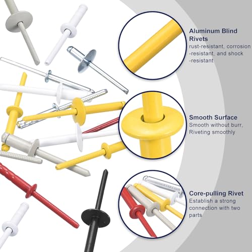 uxcell 100Pcs 1/8" x1/2" Aluminum Blind Rivets, Aluminum Grip and Steel Mandrel, Dome Head Long Split Rivets for Metal, Furniture, Automotive, Yellow - color: Yellow, size: 1/8"x1/2"