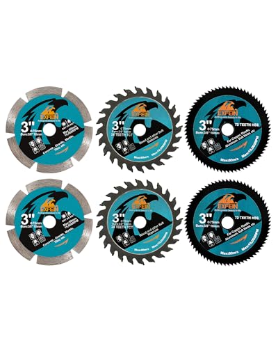 3 Inch Compact Circular Saw Blade Set, Multi-Material Cut for Wood, Plastic, Metal, Concrete Cutting, 10mm Arbor - 6 Pack - size: Set 7