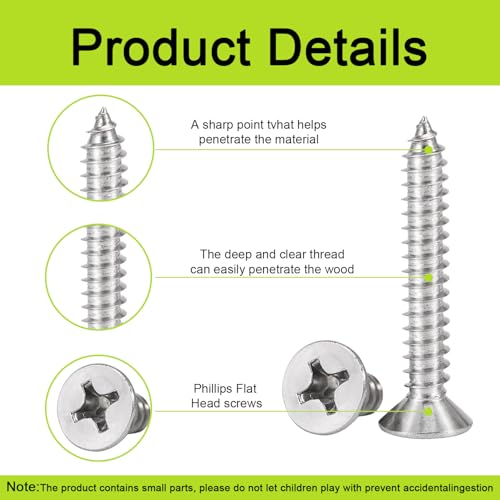 #4 Wood Screws Assortment Kit, 500pcs Flat Head Self Tapping Screw Set - color: M3-Silver, size: 500PCS