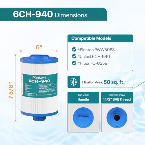 6CH-940 Spa Filter Replaces PWW50P3, FC-0359, 03FIL1400, 25252, 2-Pack