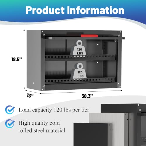 LMTC Metal Garage Wall Cabinet,Wall Storage Cabinet with Sliding Up-Flip Door,Adjustable Shelf and Anti-Fall Bar,Garage Cabinets Wall Mounted for Bathroom,Kitchen,Shop(30" Black)