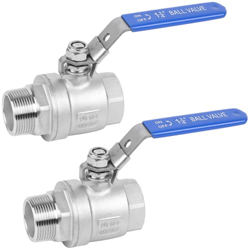 YADIAN 2 Pack Full Port NPT Ball Valve 1-1/4inch - Male x Female 304 Stainless Steel Heavy Duty Shut Off Valve with Blue Vinyl Insulation Handle and Locking Device for Water, Oil, and Gas, 1000WOG - size: 1-1/4''