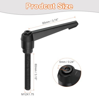 uxcell M12 x 80mm Adjustable Knobs Handle Male Thread Push Button Ratchet Quick Release Locking Rotating Bolt for Lathe Machinery, Black - size: M12 x 80mm