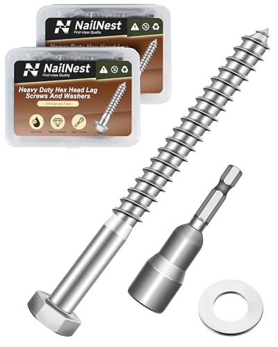 (2Box) 3/8" x 4" Hex Head Lag Screws Bolts with Flat Washers, 16Sets 304 Stainless Steel 18-8 Heavy Duty 3/8 Lag Bolts for Wood with Hex Socket - size: 3/8" x 4", style: 2-Box