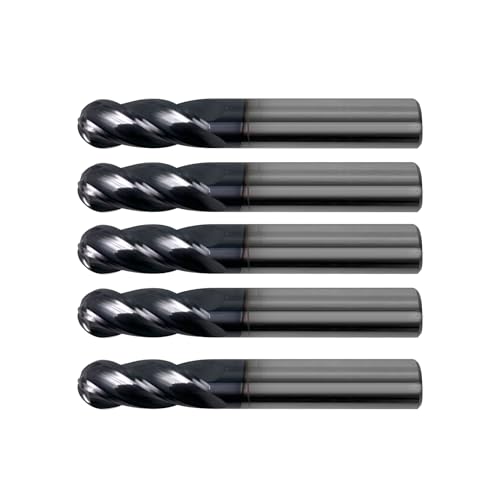 5Pcs 3/8" Carbide Ball Nose End Mills, ALTiN Coated, 4 Flute - size: 3/8 in