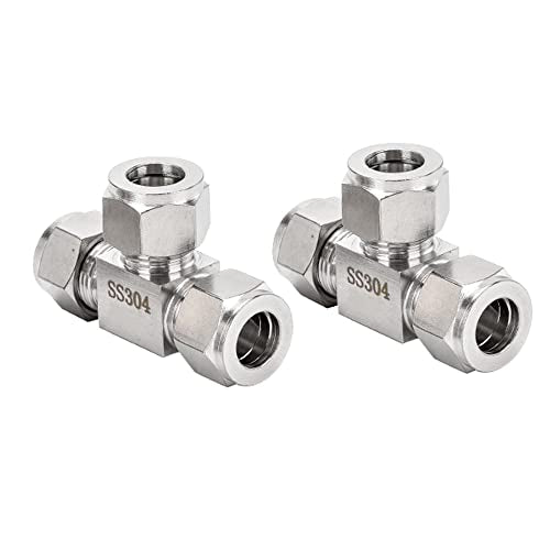 304 Stainless Steel Compression Tee 1/4" OD x 1/4" OD T-fitting 3-way 2pc - color: Pack of 2, size: 0.25 Inch
