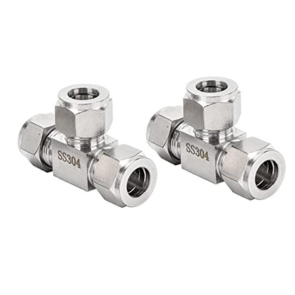 304 Stainless Steel Compression Tee 1/4" OD x 1/4" OD T-fitting 3-way 2pc - color: Pack of 2, size: 0.25 Inch