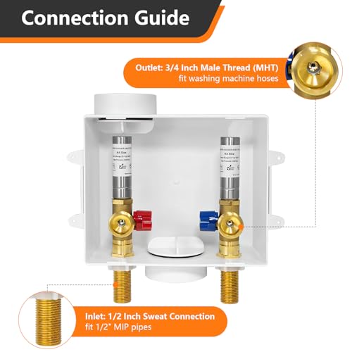 HeSun Washing Machine Outlet Box, 1/2"MIP(Sweat) x 3/4"MHT Outlet(WM006-1) - size: Washing Machine Box W/ SS Arrestor, style: Sweat MIP