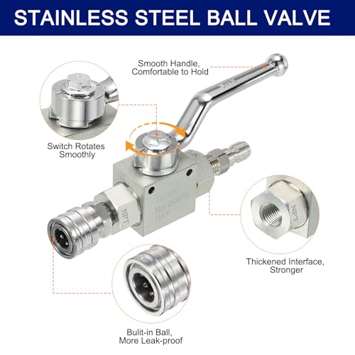 PATIKIL High Pressure Washer Ball Valve Kit, Stainless Steel Washer Hose with Tapes 1/4 Inch Quick Connect for Power Washer Hose, 4500 PSI Pressure