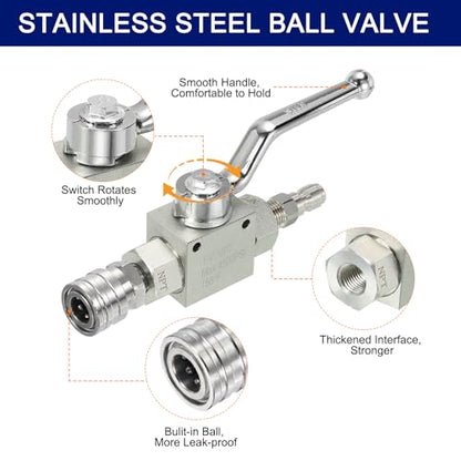 PATIKIL High Pressure Washer Ball Valve Kit, Stainless Steel Washer Hose with Tapes 1/4 Inch Quick Connect for Power Washer Hose, 4500 PSI Pressure