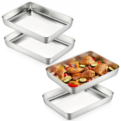 Herogo 12⅓ x 9¾ x 2 Inch Deep Stainless Steel Baking Pan Set of 4 - color: Silver, size: 12.4" x 9.6" x 2"