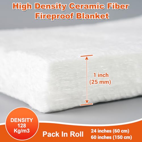 Ceramic Fiber Blanket, Fireproof Insulation Baffle, Rated to 2400F, Size 60"x24", 1" Thick, High-Temperature Resistance for Pizza Oven Stoves, Kilns, Forges, Pipes Insulation - size: 60"x24"