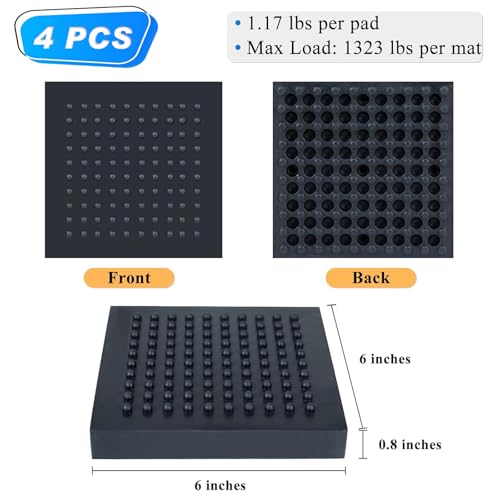 BXI Machine Anti Vibration Mats Heavy Duty - 6 x 6 x 0.8 Inches 4 Pcs Non Slip Noise Reduction Anti Vibration Mats, Thick Steel Embedded Rubber Pad for Air Compressor, Swamp Cooler, Generator, HVAC - size: 6''x 6'', 4 Pcs