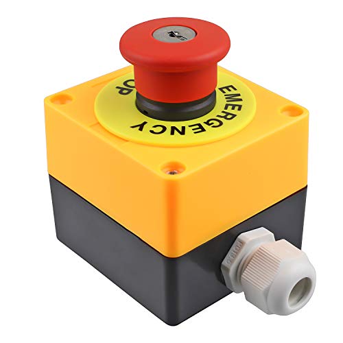 1NC 22mm Red Mushroom Emergency Stop Push Button Switch Key Reset AC 660V 10A Switch Station Box