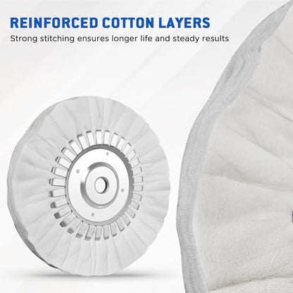 8" Fine White Airway Buffing Wheel with 5/8" Arbor Flange-Free Hub, Flange-Free, Cotton Polishing Wheel for Aluminum Truck Wheels, Rims, Chrome, Stainless Steel – Final Mirror Finish - size: 1 PC Fine Polishing Wheel