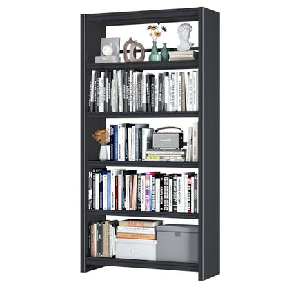 Bookshelf,5 Tier Bookshelves,69" Tall Metal Black Bookcase,Install Simple Bookshelves for Bedroom, Living Room,Home Office/Library (Black) - color: Black, size: 69"H*34"W