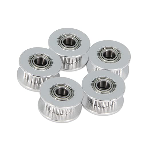 5pcs GT2 Pulleys Wheel 20 Teeth 5mm Bore Aluminum Timing Belt Idler Pulleys with Double Bearings for 3D Printer CNC 6mm Width Timing Belt (20T-5mm Bore-Bearings) - size: 20T-5mm Bore-Bearings