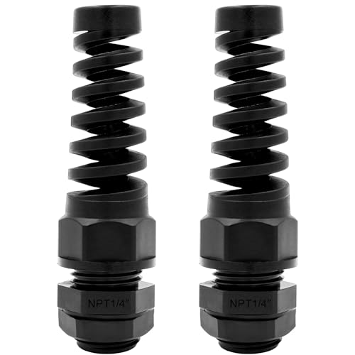 Strain Relief Cord Connector,LISTENJIALE 2Pcs NPT 1/4" Waterproof Cable Gland Flex Spiral Strain Relief Adjustable 4-8mm Cable Connector Nylon Joint with Gaskets(Black) - color: Black, size: NPT 1/4" (2-Pack)