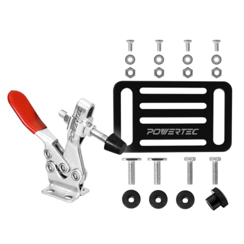 POWERTEC Toggle Clamp Set for T track, 500 lbs Holding Capacity, 225D Quick Release lever clamp w/Mounting Plate for Woodworking Jigs and Fixtures, CNC Machine, Drill Press, Table Saw Sled (71819) - size: 225D w/ Mounting Plate