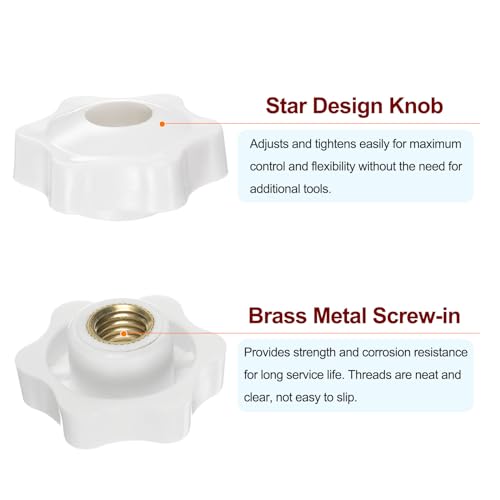 HARFINGTON 10pcs Star Knobs M10 Female Thread 38mm Head Plastic Through Hole Brass Screw-in Clamping Handles Threaded Hand Knobs, White - color: White, size: M10 x 38mm