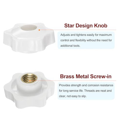 HARFINGTON 10pcs Star Knobs M10 Female Thread 38mm Head Plastic Through Hole Brass Screw-in Clamping Handles Threaded Hand Knobs, White - color: White, size: M10 x 38mm